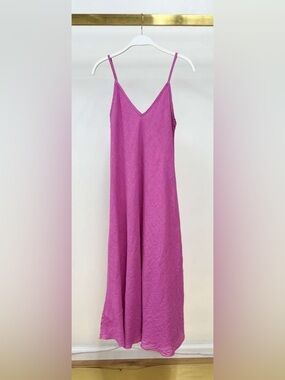 (23.2237-ORC) ITALIAN LINEN MAXI V-NECK DRESS